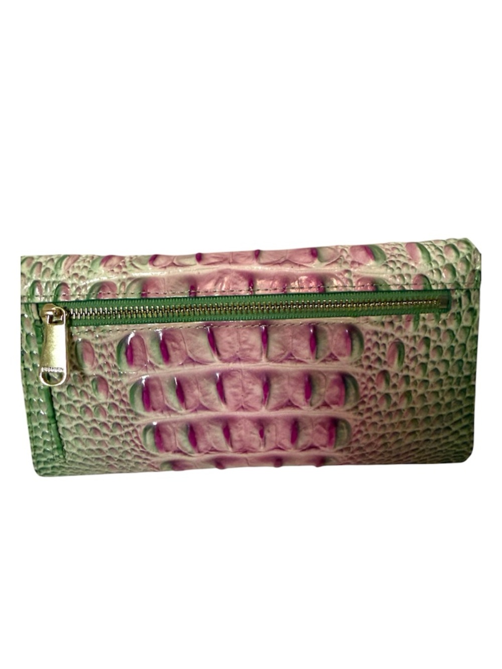 Brahmin Green & Pink Croc-Embossed Leather Tote & Wallet With Registration Card - Picture 11 of 15